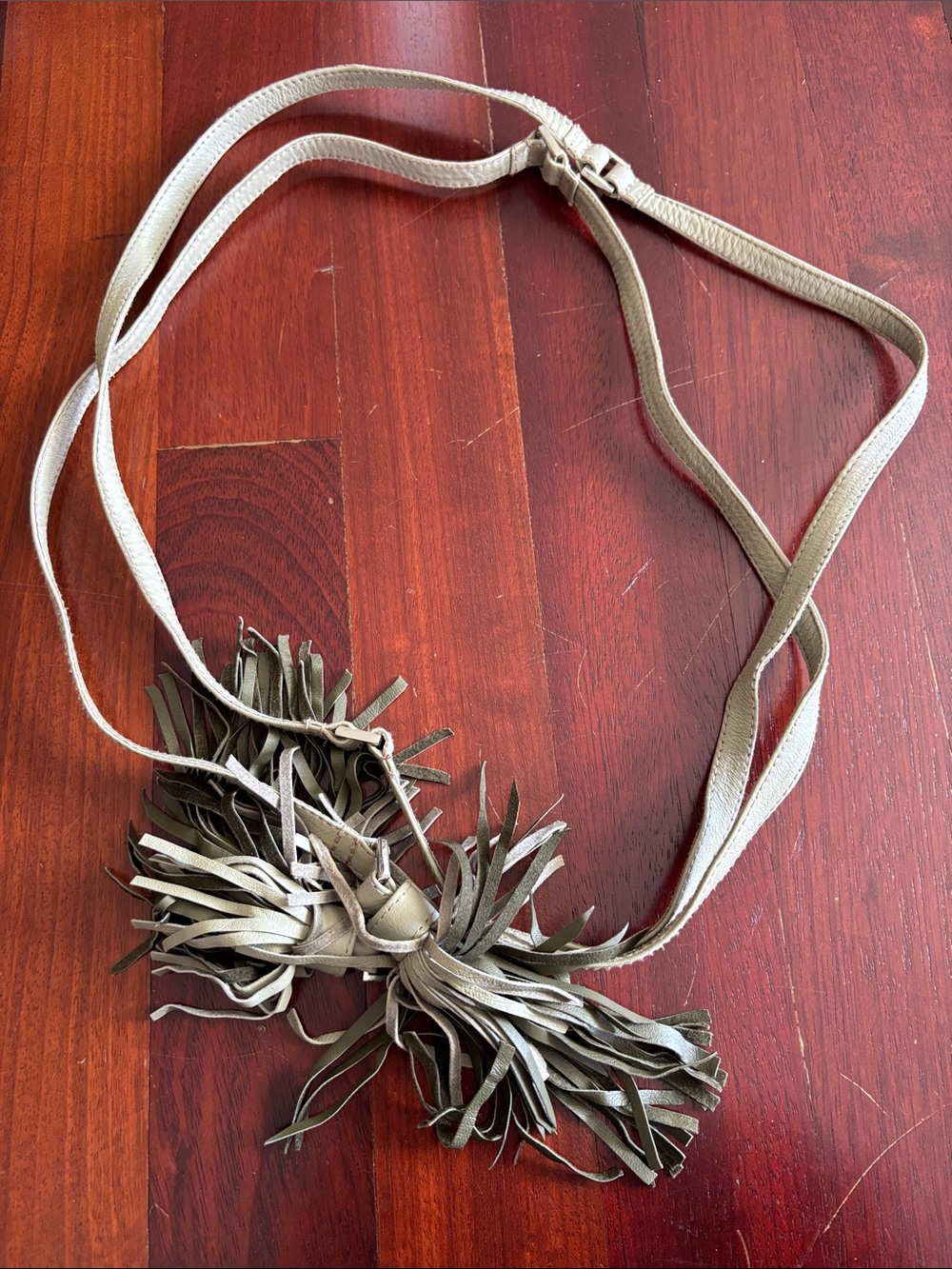 Fringe Leather Belt in Olive Taupe